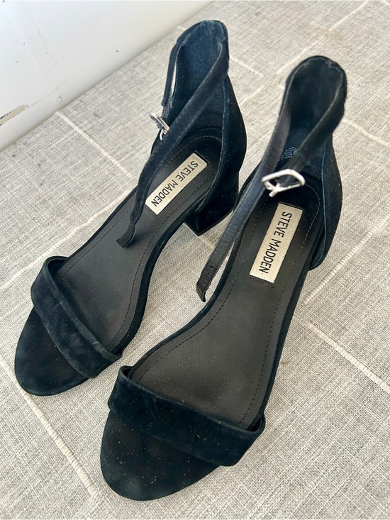 Steve Madden Shoes - Steve Madden Black Suede Open-Toe Ankle-Strap Block Kitten Heels Sandals